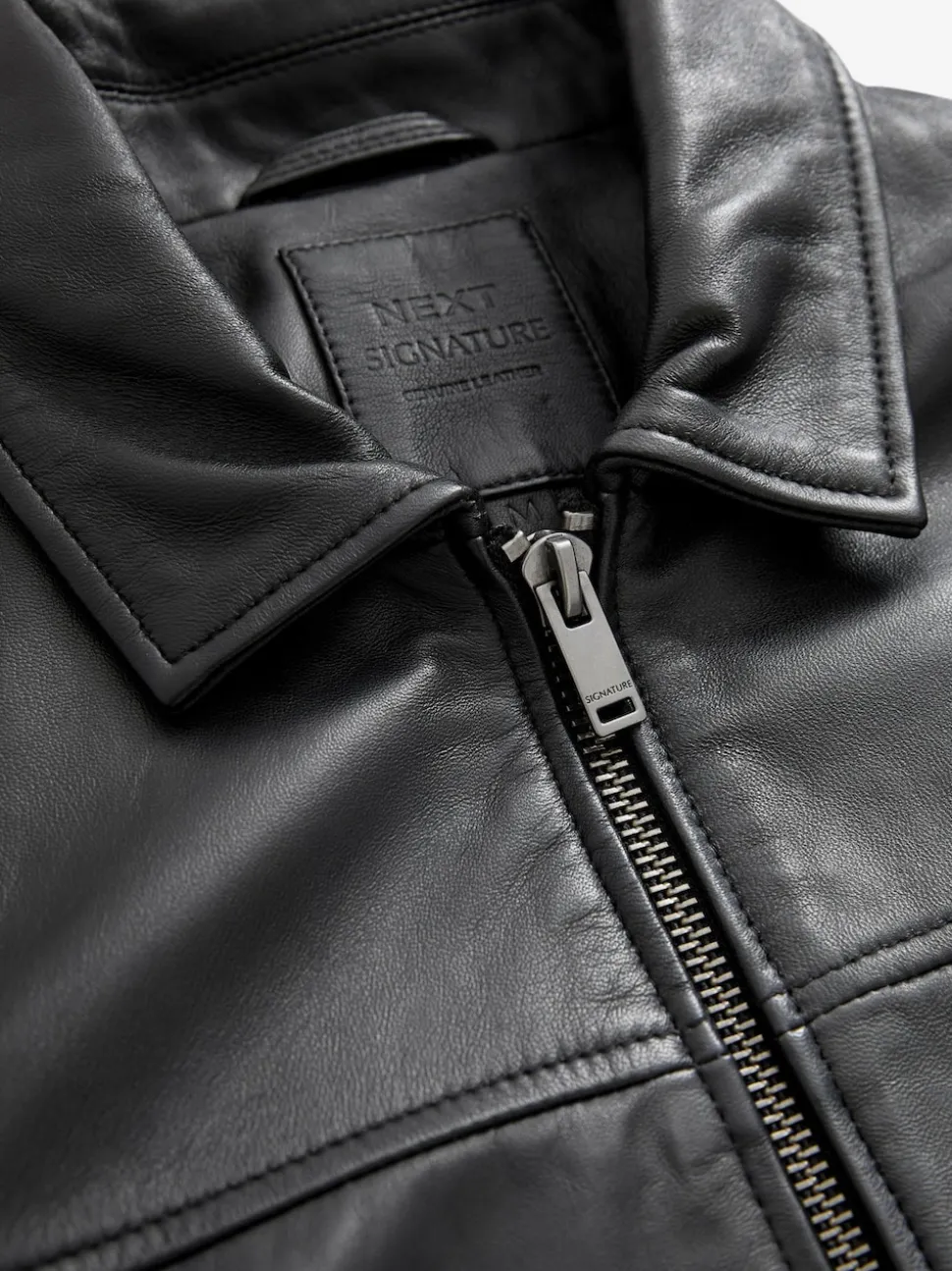 Black Signature Leather Collared Jacket