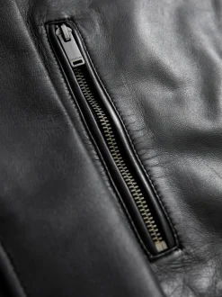 Black Signature Leather Collared Jacket
