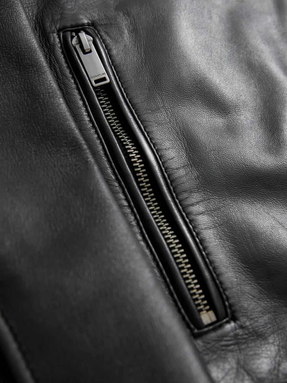 Black Signature Leather Collared Jacket