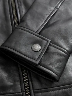 Black Signature Leather Collared Jacket
