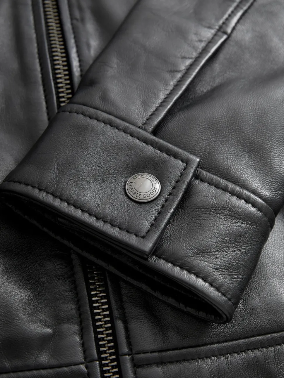 Black Signature Leather Collared Jacket