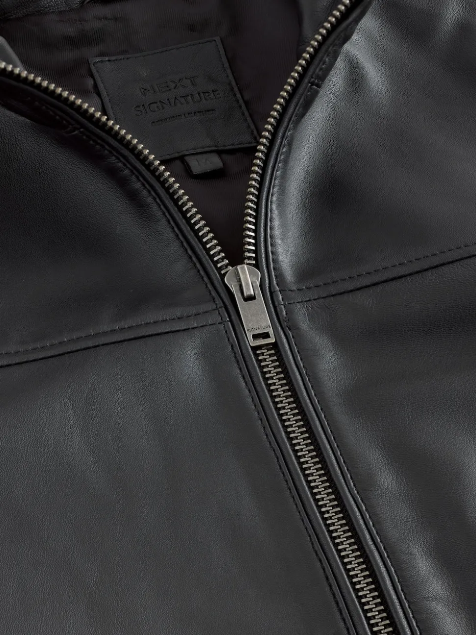 Black Signature Leather Funnel Neck Jacket