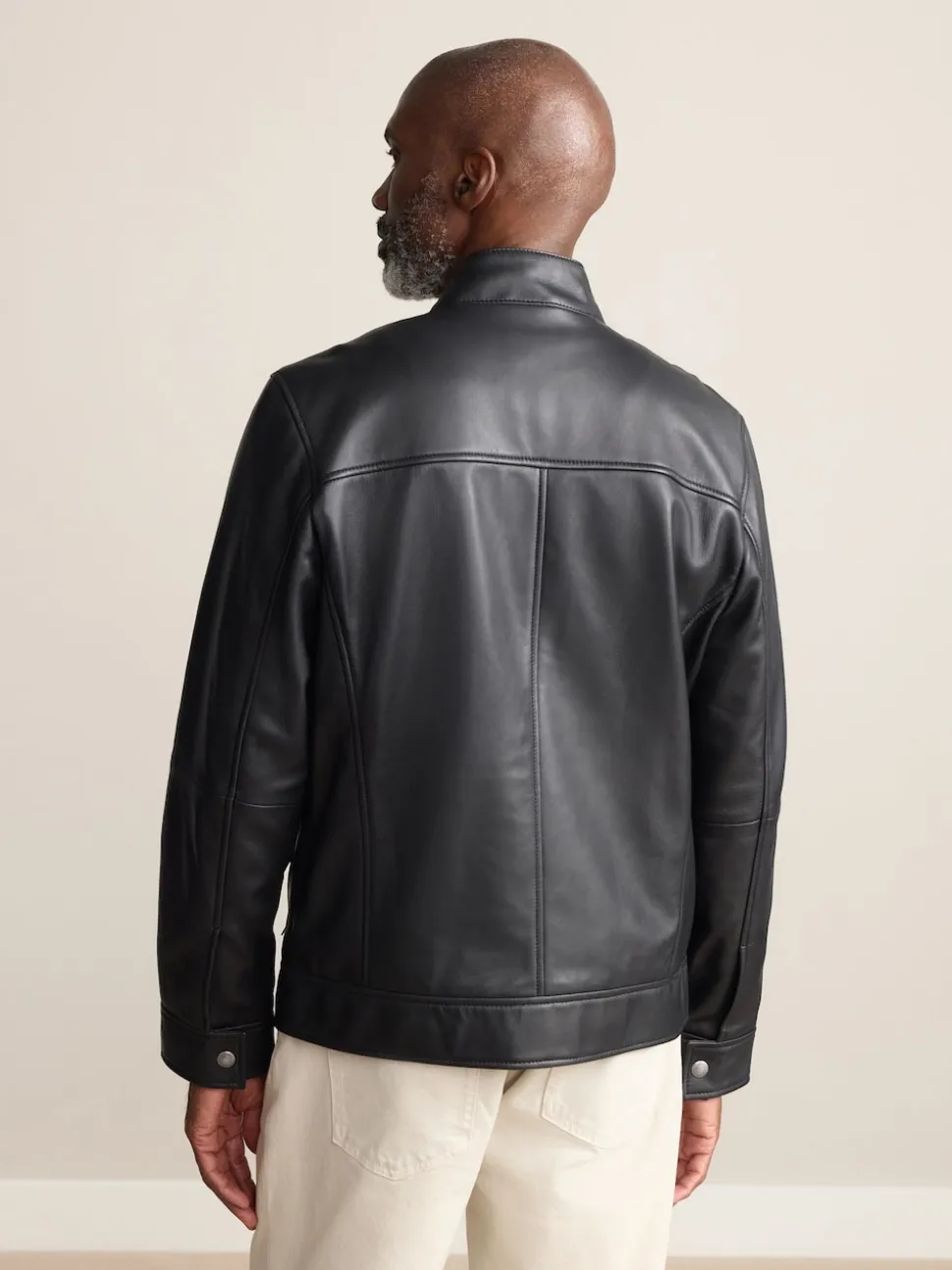 Black Signature Leather Funnel Neck Jacket