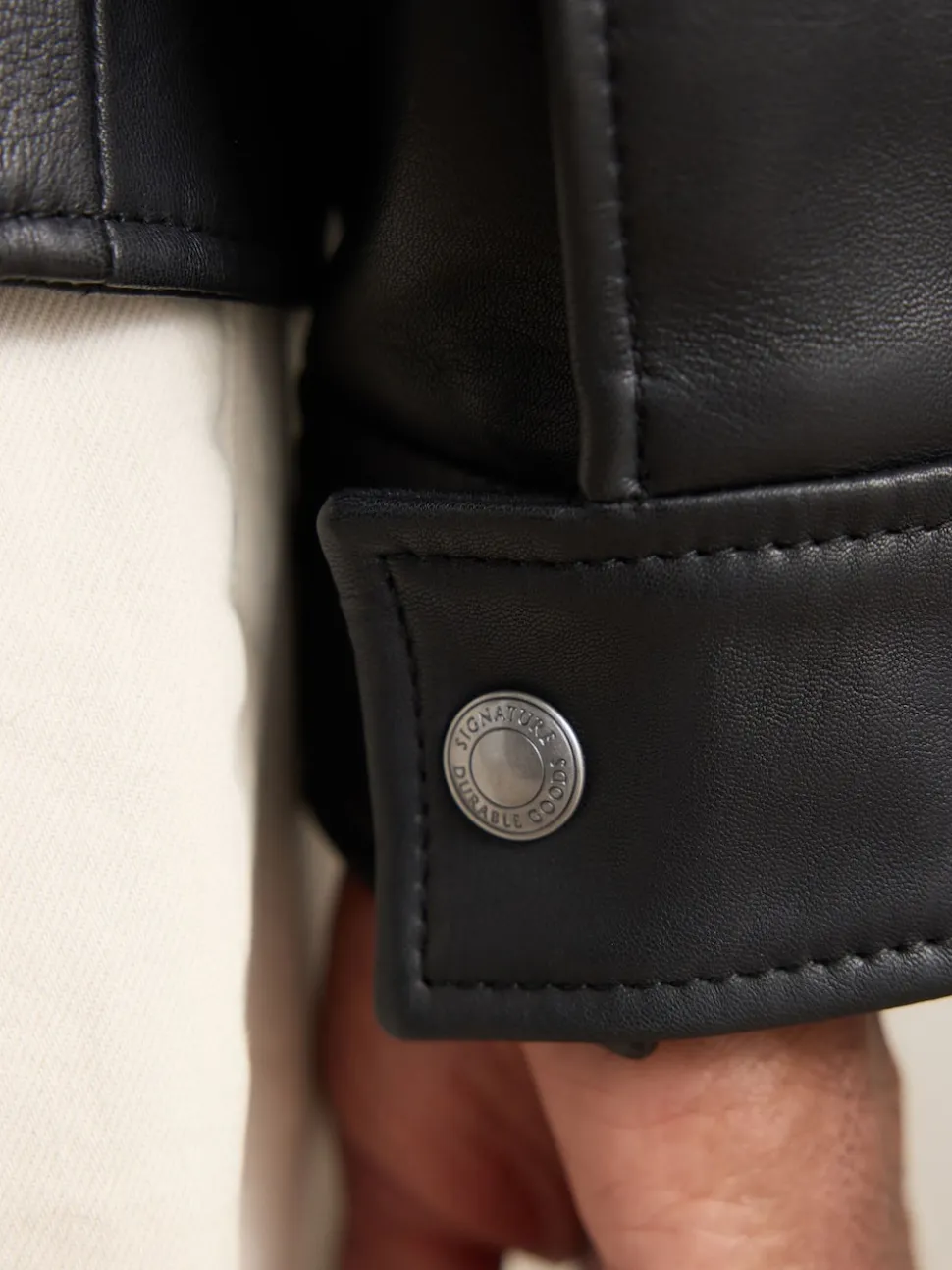 Black Signature Leather Funnel Neck Jacket