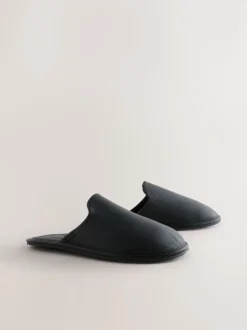 Black Signature Leather Mule Slippers