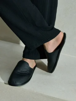 Black Signature Leather Mule Slippers