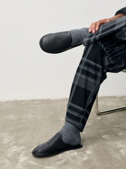 Black Signature Leather Mule Slippers