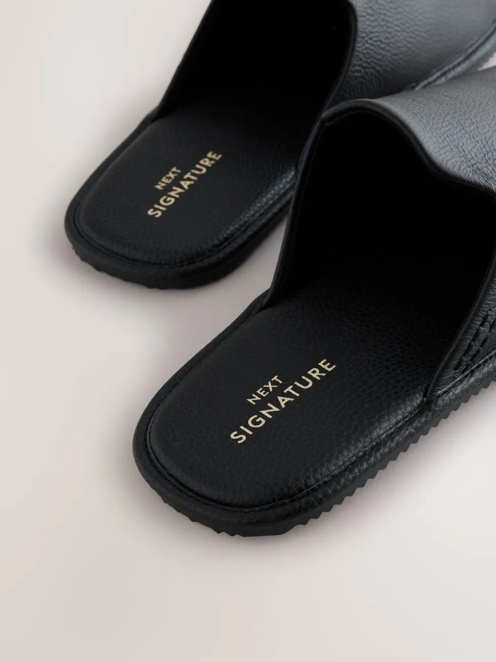 Black Signature Leather Mule Slippers