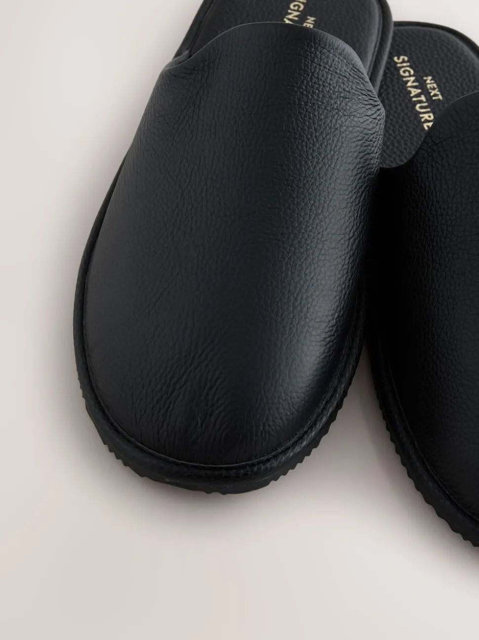 Black Signature Leather Mule Slippers