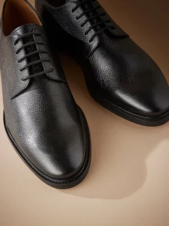 Black Signature Leather Sole Derby Shoes