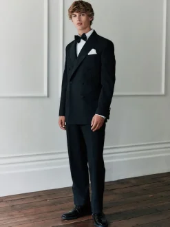 Black Signature Nova Fides 100% Italian Wool Double Breasted Tuxedo Suit Jacket