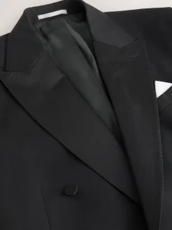 Black Signature Nova Fides 100% Italian Wool Double Breasted Tuxedo Suit Jacket