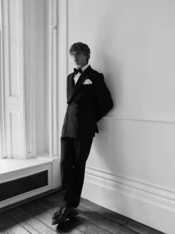 Black Signature Nova Fides 100% Italian Wool Double Breasted Tuxedo Suit Jacket