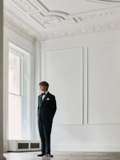 Black Signature Nova Fides 100% Italian Wool Double Breasted Tuxedo Suit Jacket