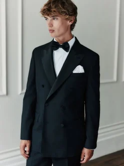Black Signature Nova Fides 100% Italian Wool Double Breasted Tuxedo Suit Jacket