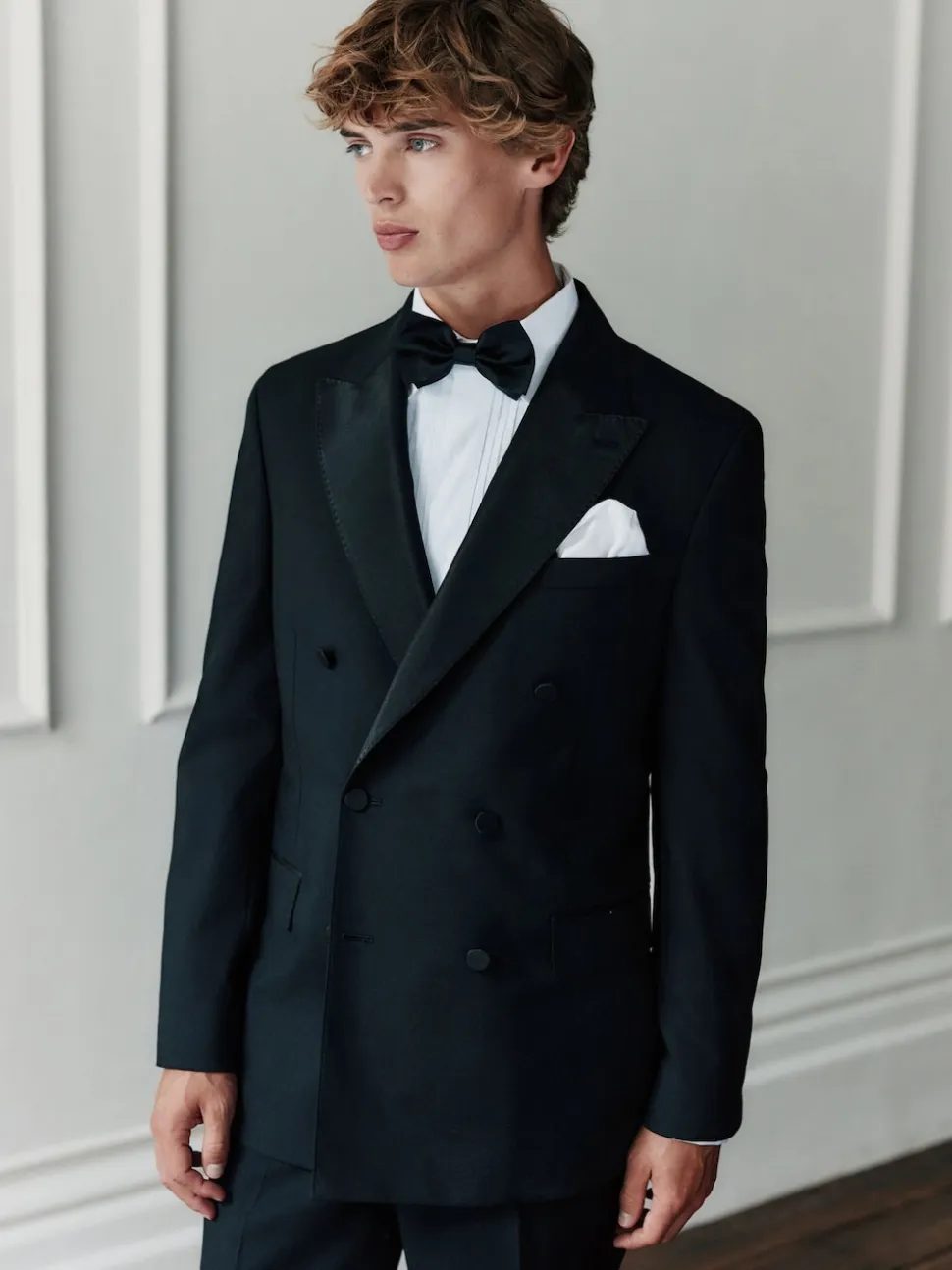 Black Signature Nova Fides 100% Italian Wool Double Breasted Tuxedo Suit Jacket