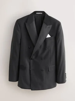 Black Signature Nova Fides 100% Italian Wool Double Breasted Tuxedo Suit Jacket