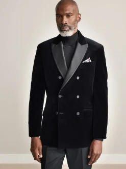 Black Signature Pontoglio Italian Velvet Double Breasted Blazer