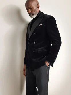 Black Signature Pontoglio Italian Velvet Double Breasted Blazer