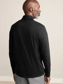 Black Signature SUPIMA® Cotton Long Sleeve Roll Neck T-Shirt