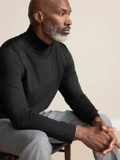 Black Signature SUPIMA® Cotton Long Sleeve Roll Neck T-Shirt