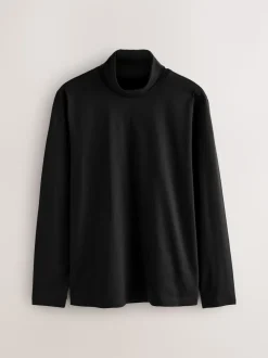 Black Signature SUPIMA® Cotton Long Sleeve Roll Neck T-Shirt