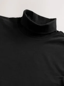 Black Signature SUPIMA® Cotton Long Sleeve Roll Neck T-Shirt