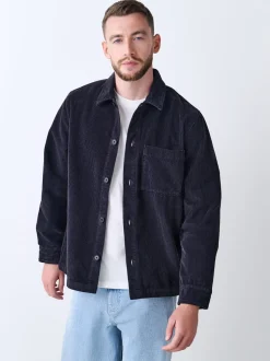 Black Single pocket Corduroy Shacket Overshirt