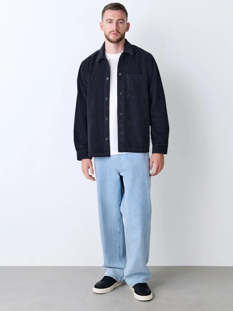 Black Single pocket Corduroy Shacket Overshirt