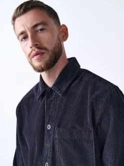 Black Single pocket Corduroy Shacket Overshirt