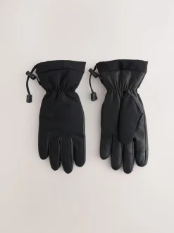 Black Ski Gloves With Leather