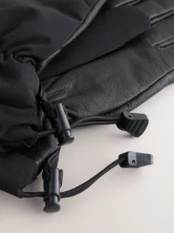 Black Ski Gloves With Leather
