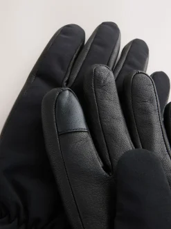 Black Ski Gloves With Leather