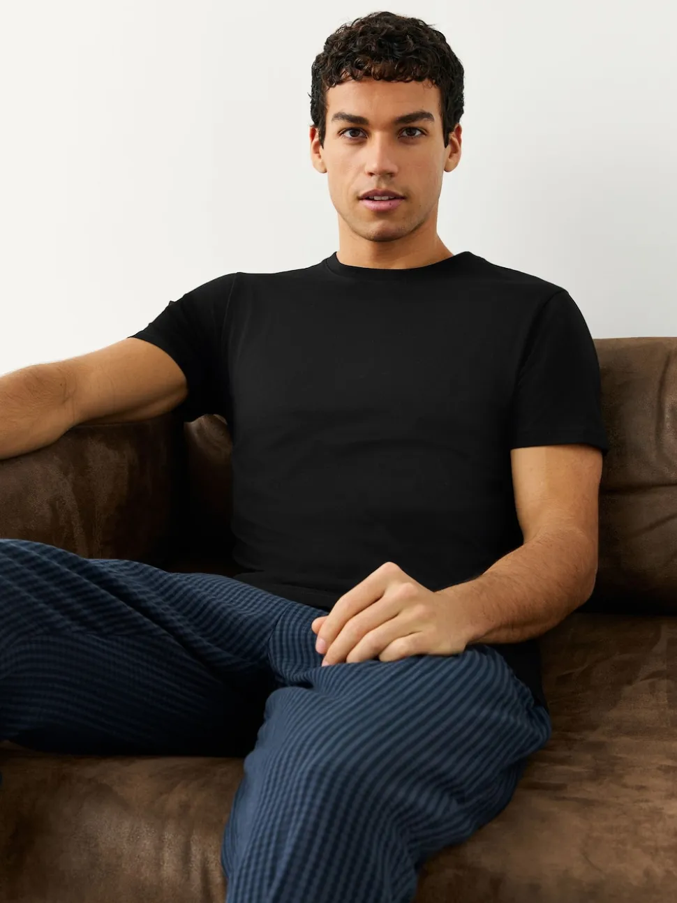 Black Slim Fit 100% Cotton Layering T-Shirts 2 Pack