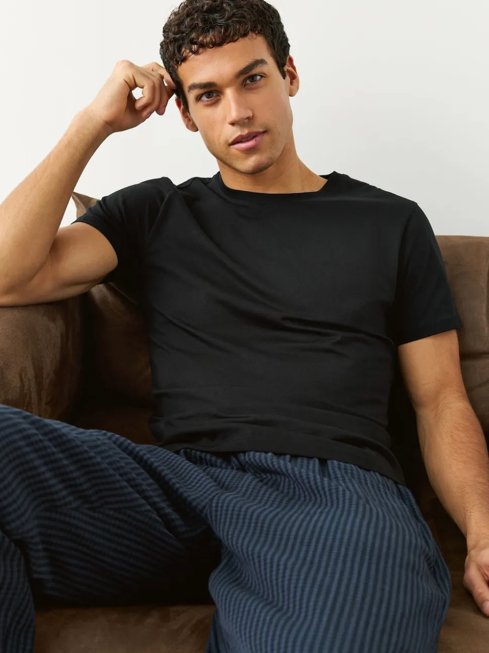 Black Slim Fit 100% Cotton Layering T-Shirts 5 Pack