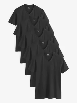 Black Slim Fit 100% Cotton V-Neck Layering T-Shirts 5 Pack