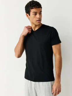 Black Slim Fit 100% Cotton V-Neck Layering T-Shirts 5 Pack
