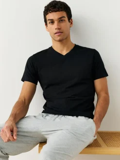 Black Slim Fit 100% Cotton V-Neck Layering T-Shirts 5 Pack