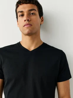 Black Slim Fit 100% Cotton V-Neck Layering T-Shirts 5 Pack