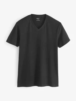 Black Slim Fit 100% Cotton V-Neck Layering T-Shirts 5 Pack