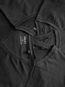 Black Slim Fit 100% Cotton V-Neck Layering T-Shirts 5 Pack