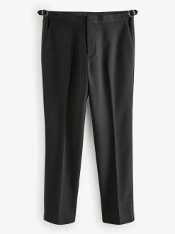 Black Slim Fit Adjustable Tuxedo Trousers With Wool