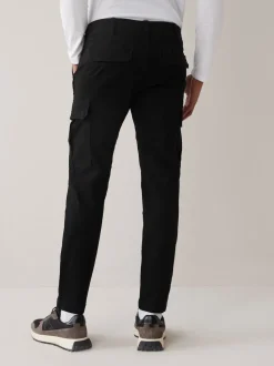 Black Slim Fit Cotton Stretch Cargo Trousers
