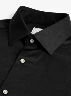 Black Slim Fit Easy Care Textured Single Cuff Smart Shirt