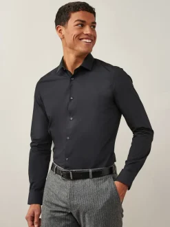 Black Slim Fit Easy Care Single Cuff Smart Shirt