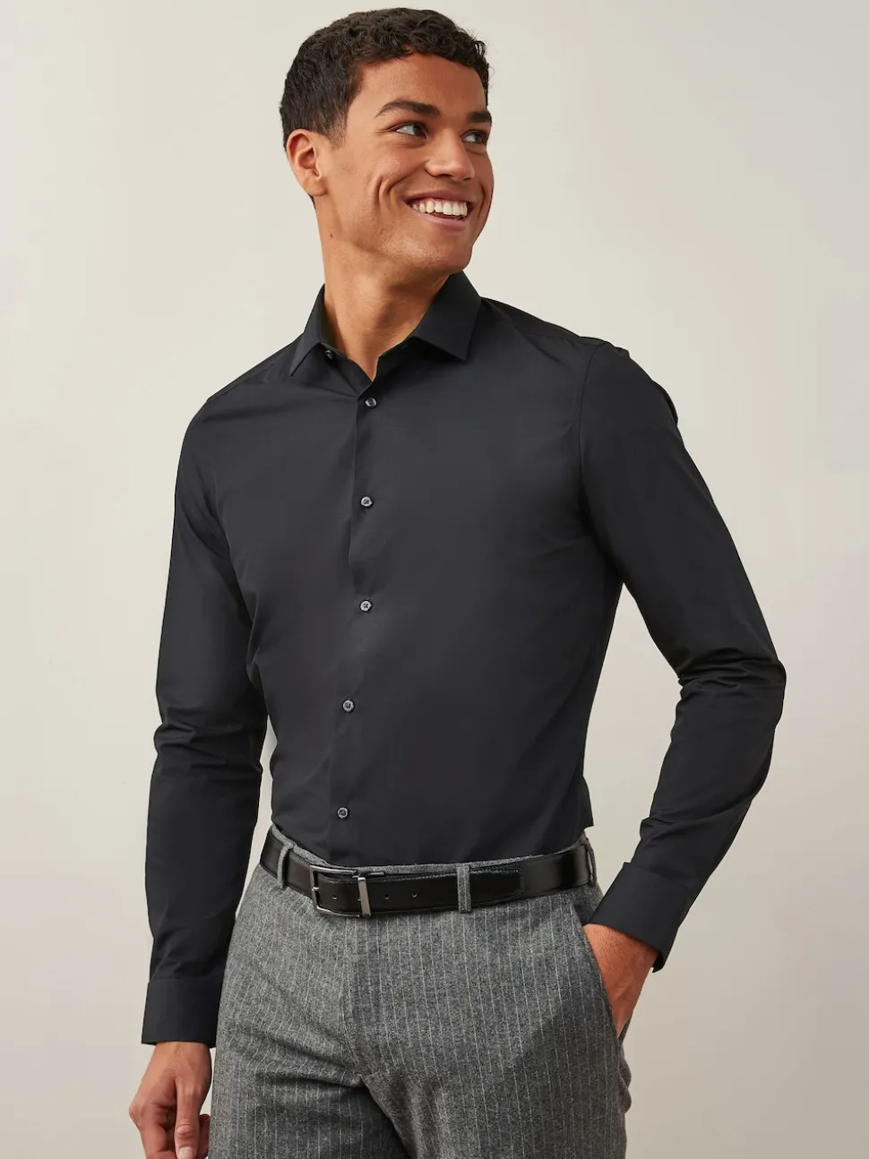 Black Slim Fit Easy Care Single Cuff Smart Shirt