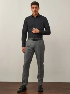 Black Slim Fit Easy Care Single Cuff Smart Shirt