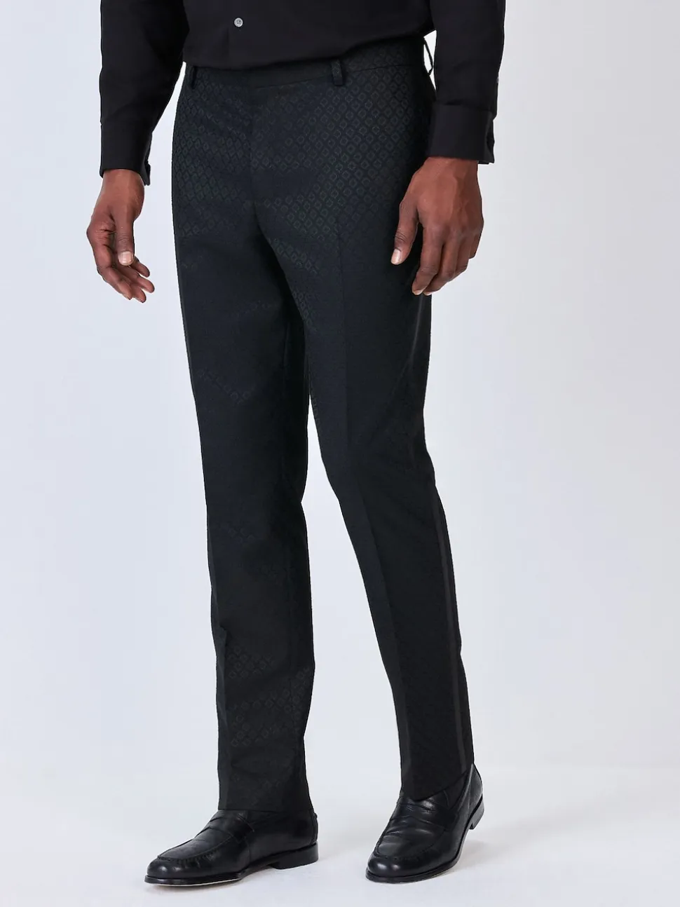 Black Slim Fit Jacquard Suit Trousers