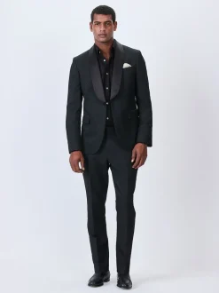 Black Slim Fit Jacquard Suit Trousers