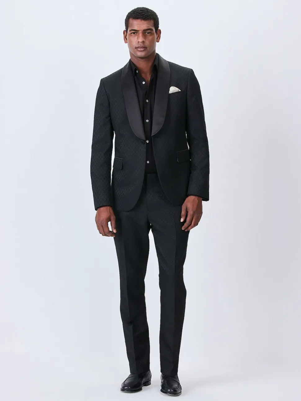 Black Slim Fit Jacquard Suit Trousers